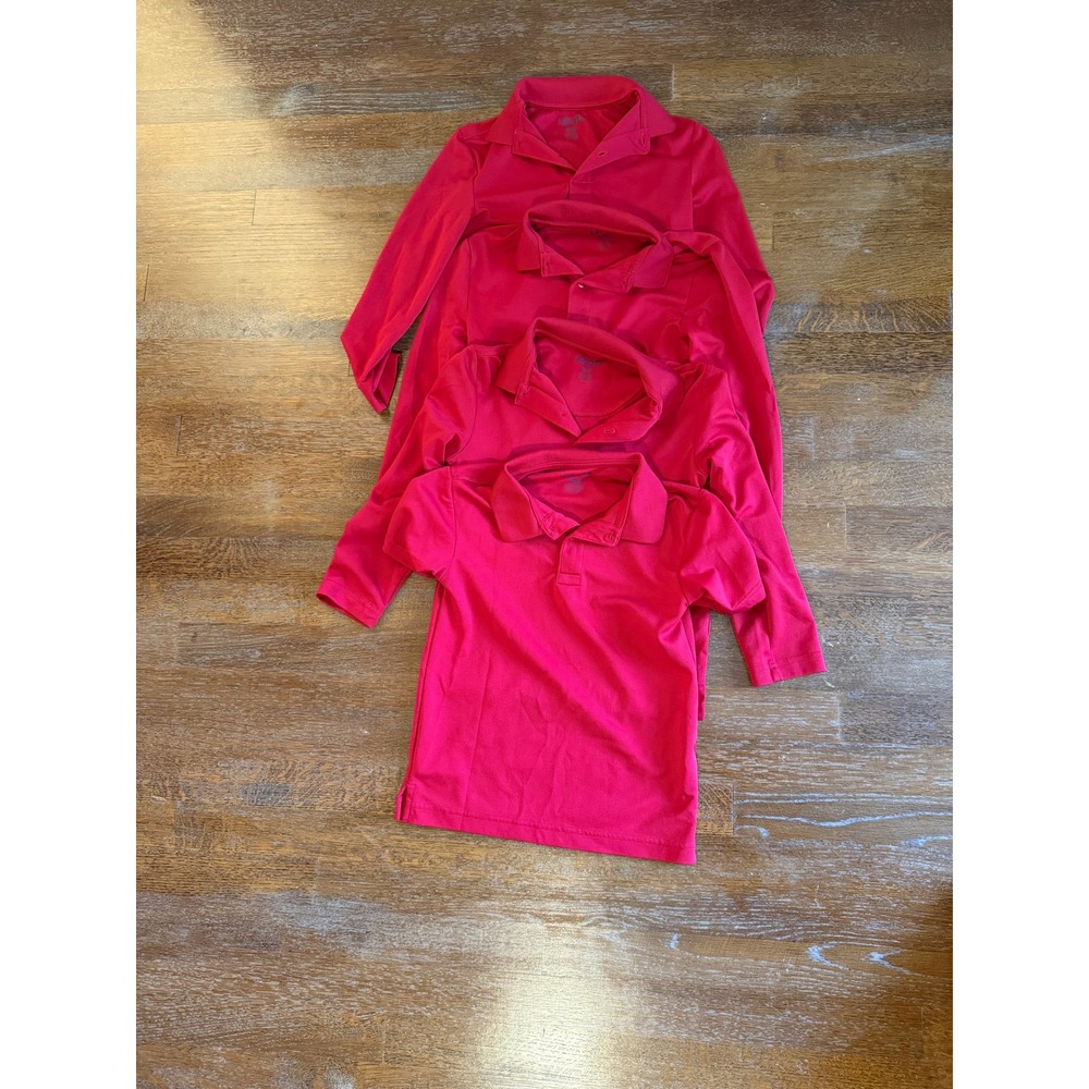 Four IZOD Longsleeve and Short Sleeve Red Uniform Polos Boys Sz 8